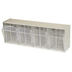 TiltView Cabinet 4-Compartment 25 lb. Capacity Small Parts Organizer Storage Bins in Tan/Clear by Akro-Mils